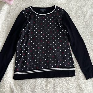 Liz Claiborne Black Sweater With Cute Red Hearts Size Small